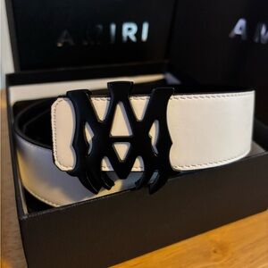 AMIRI Black Leather Belt with Embossed Logo